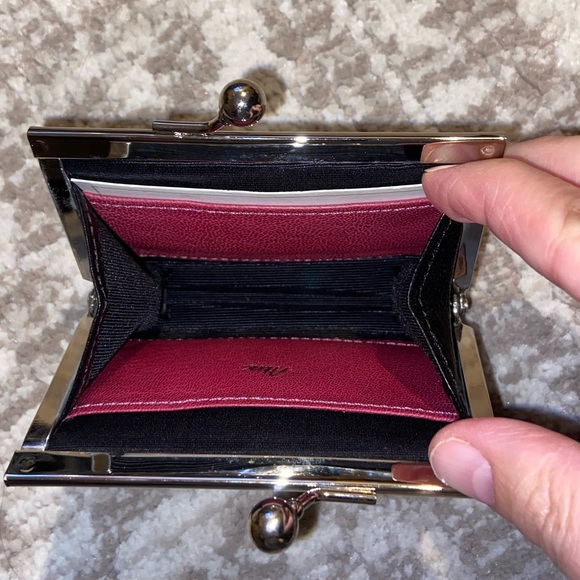 Abas Coin Purse Womens Small Black Leather Kiss Lock Accordion Card Wallet - Picture 3 of 11